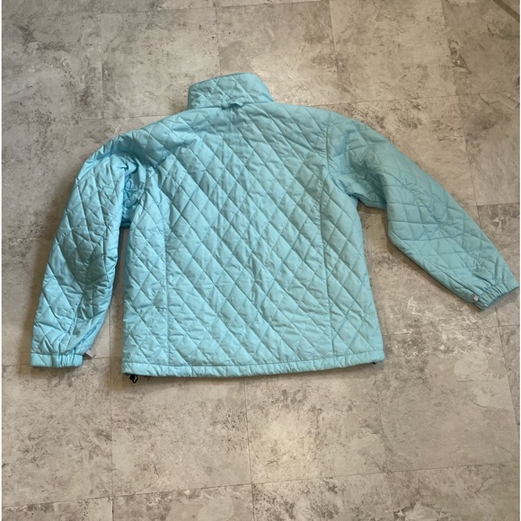 COLUMBIA quilted jacket women’s XL powder blue zip up, zip pockets fleece collar - Picture 3 of 10